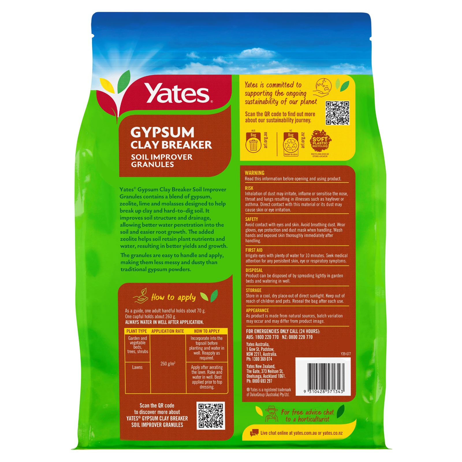 Yates 5kg Gypsum Clay Breaker Soil Improver Granules