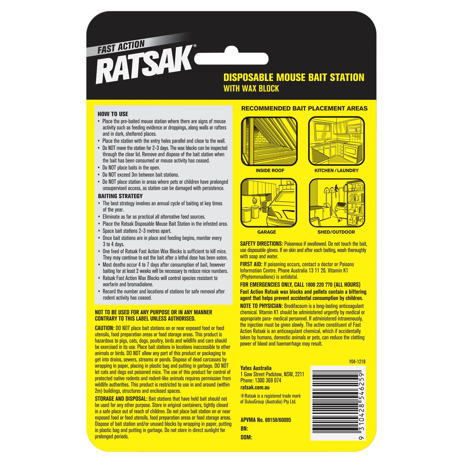 RATSAK Fast Action Disposable Mouse Bait Station | Yates Gardening ...