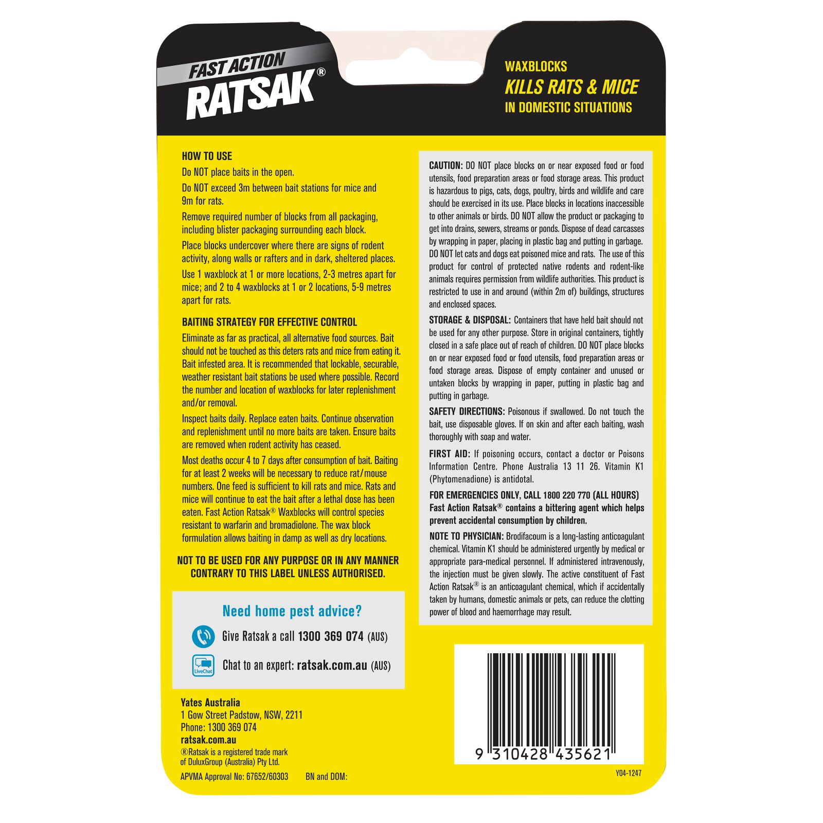 RATSAK Fast Action Wax Blocks | Yates Gardening Australia