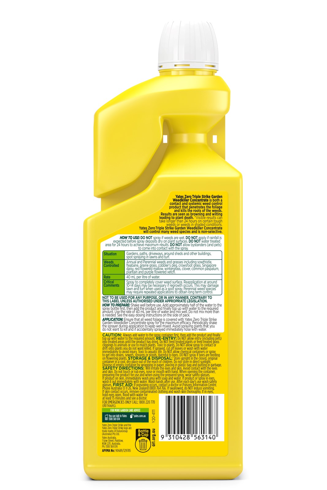 Yates 1L Zero Triple Strike Garden Weedkiller Concentrate