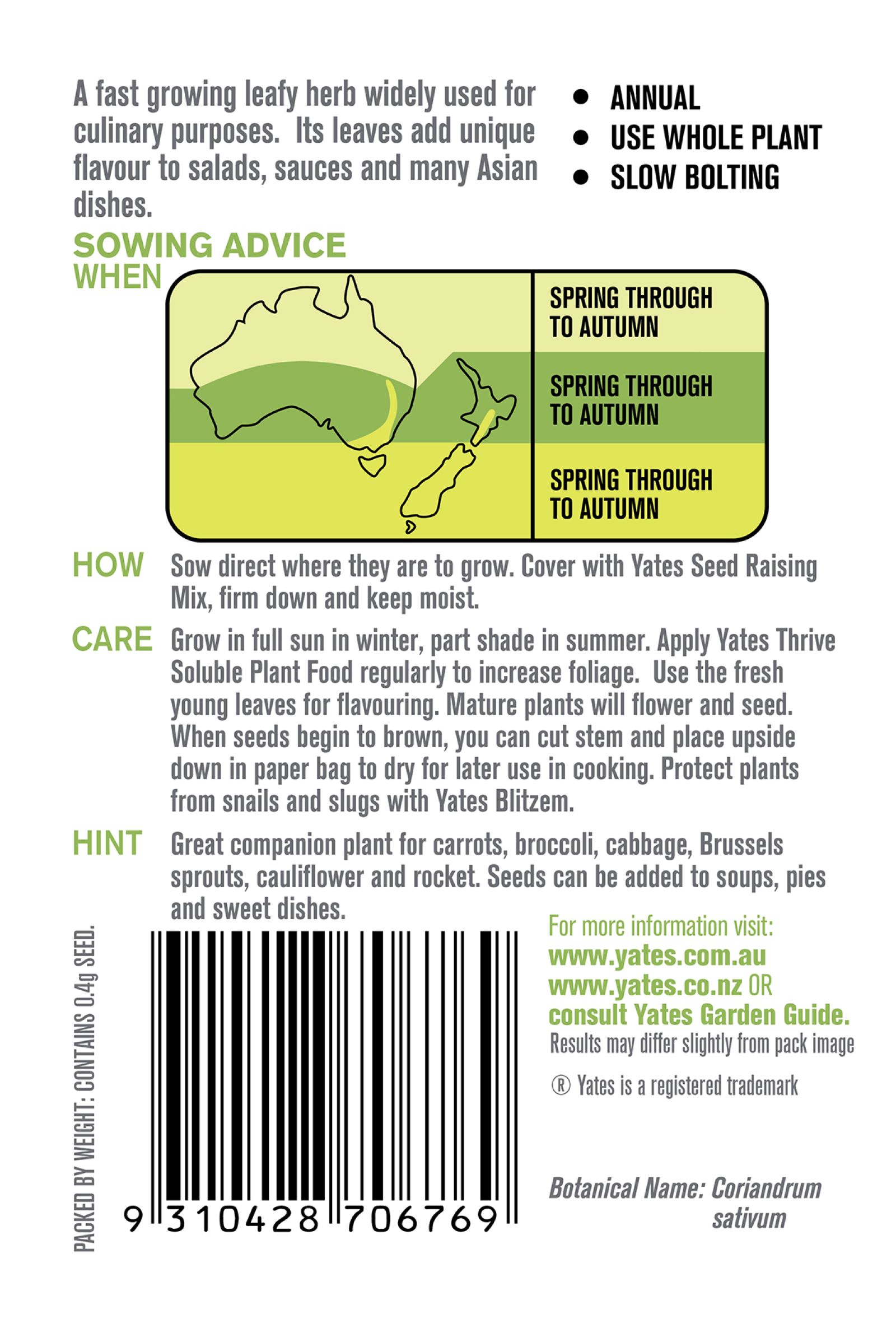 Coriander Garden Seeds Yates Australia