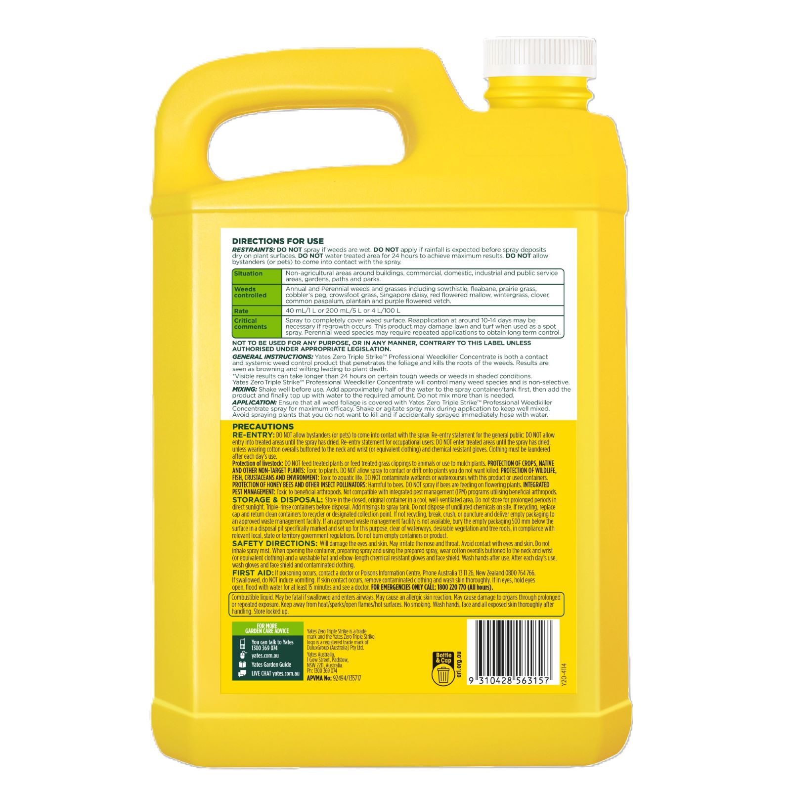 Yates 3L Zero Triple Strike Professional Weedkiller Concentrate
